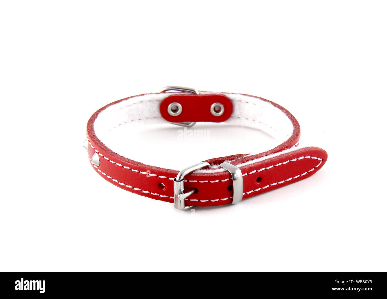 Red leather collar isolated over white background. It is a stylish