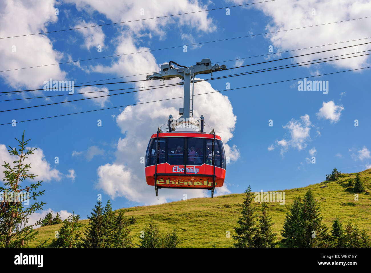 Wasserauen - Ebenalp cable railway car in the Swiss Alps in Switzerland Stock Photo