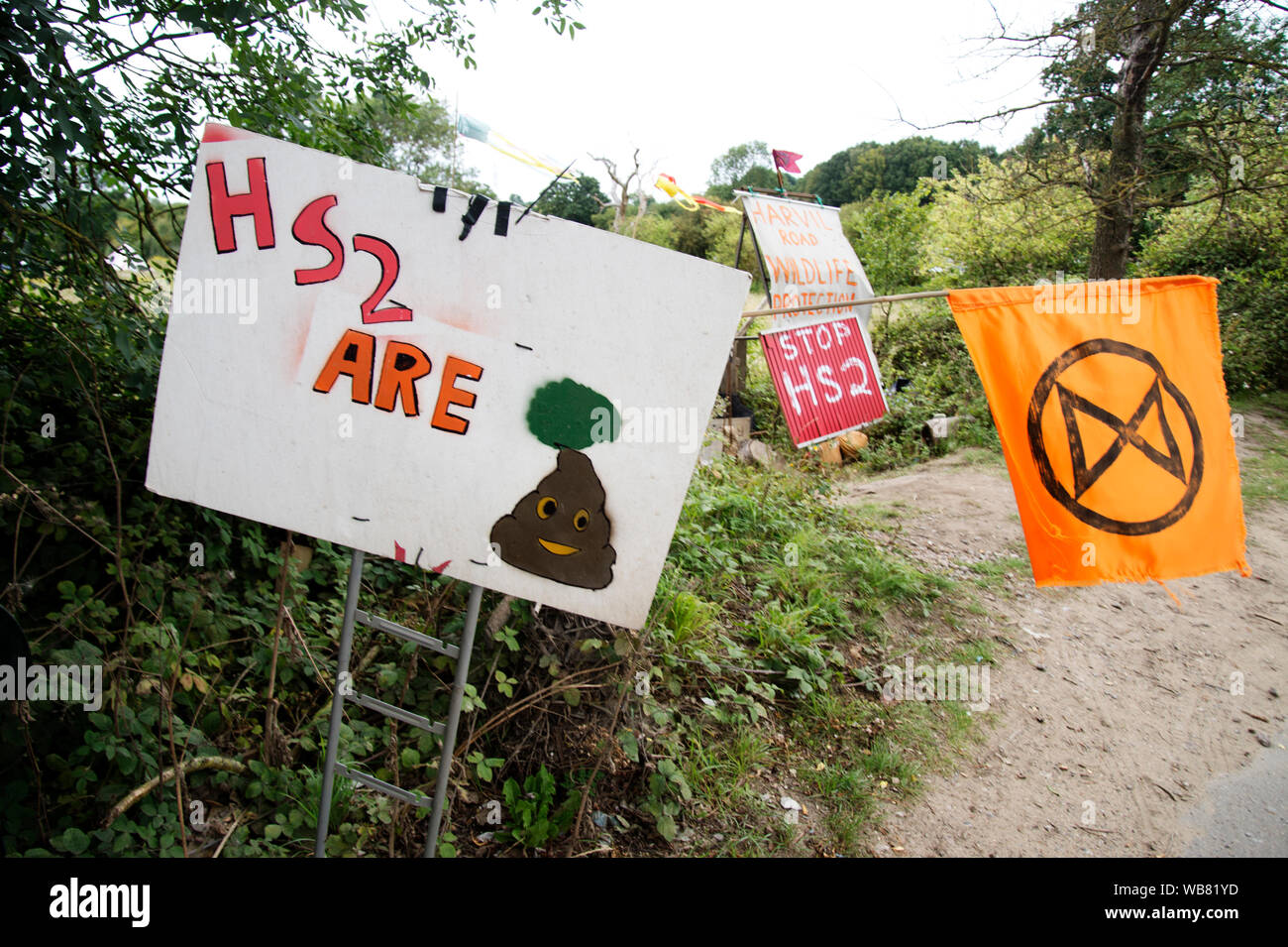 HS2. Colne valley. Harvil Road. Extinction Rebellion camp protest. Stock Photo