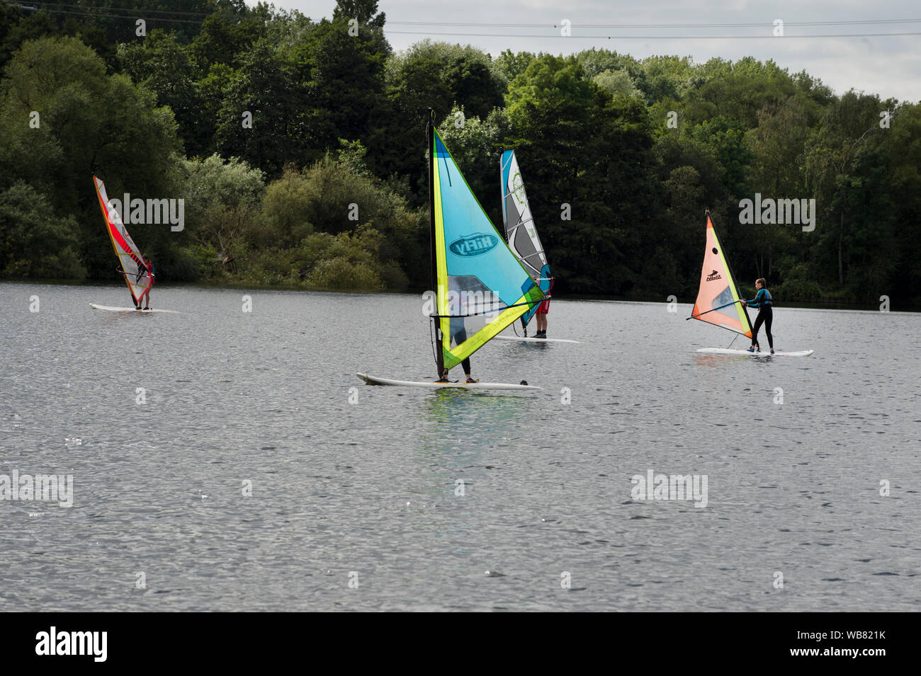 HS2. Colne valley. Harvil Road. Children learn to windsurf. HOAC. Hillingdon Outdoor Activity Centre located in the midst of the proposed HS2 railway Stock Photo