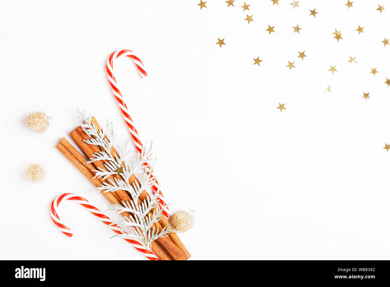 Christmas composition. Christmas tree made of conifer branches, red