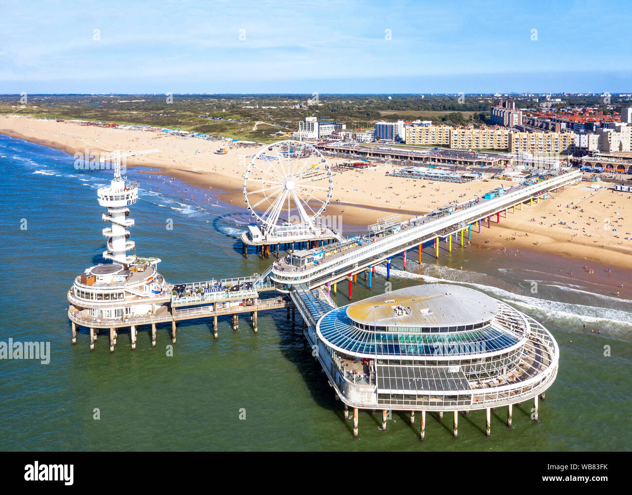 Aerial view of beach and Pier of Scheveningen, Den Haag, The Hague