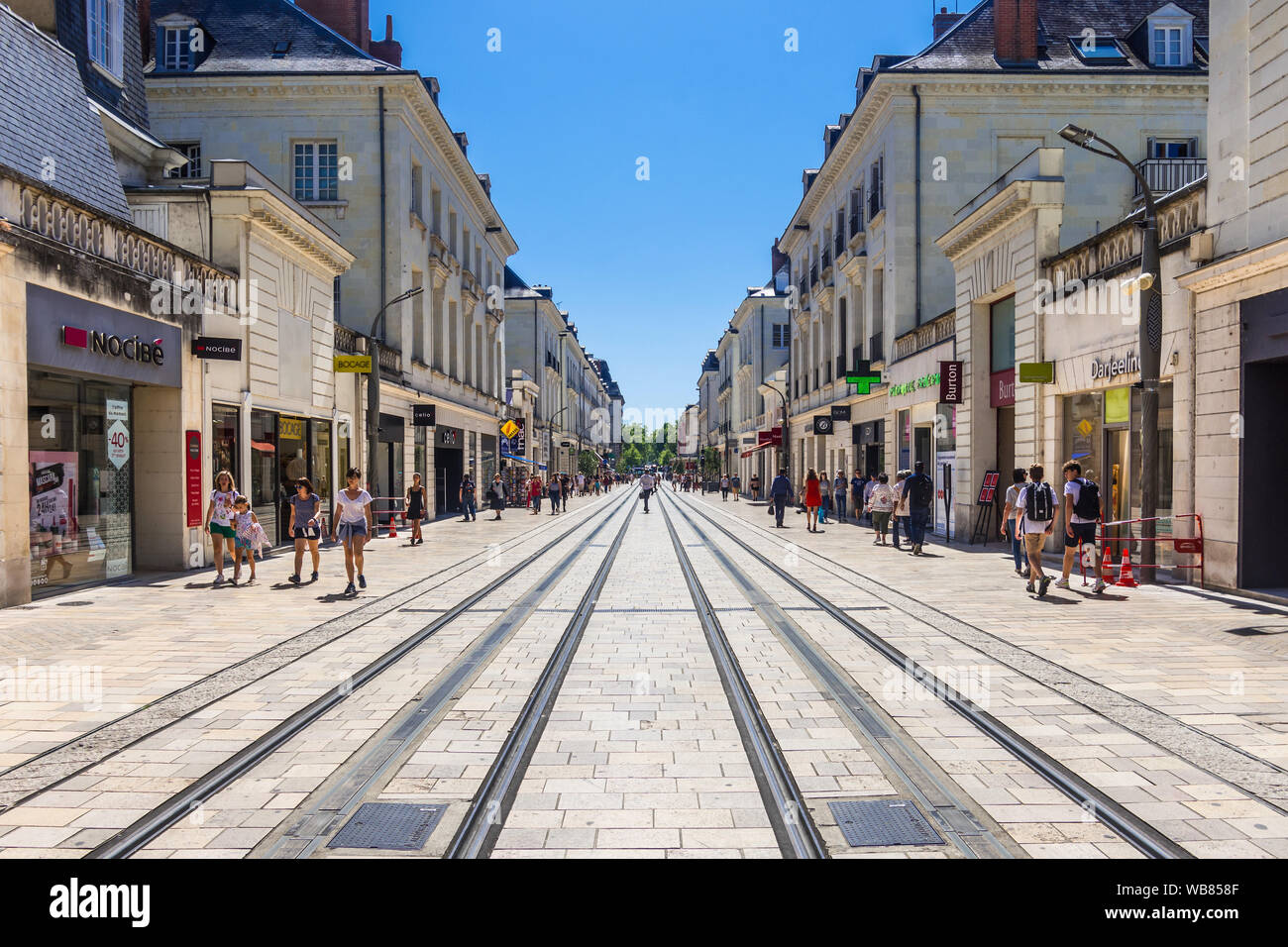 'Fil Bleu' public tramway operated by Keolis in centre of Tours, Indre-et-Loire, France. Stock Photo
