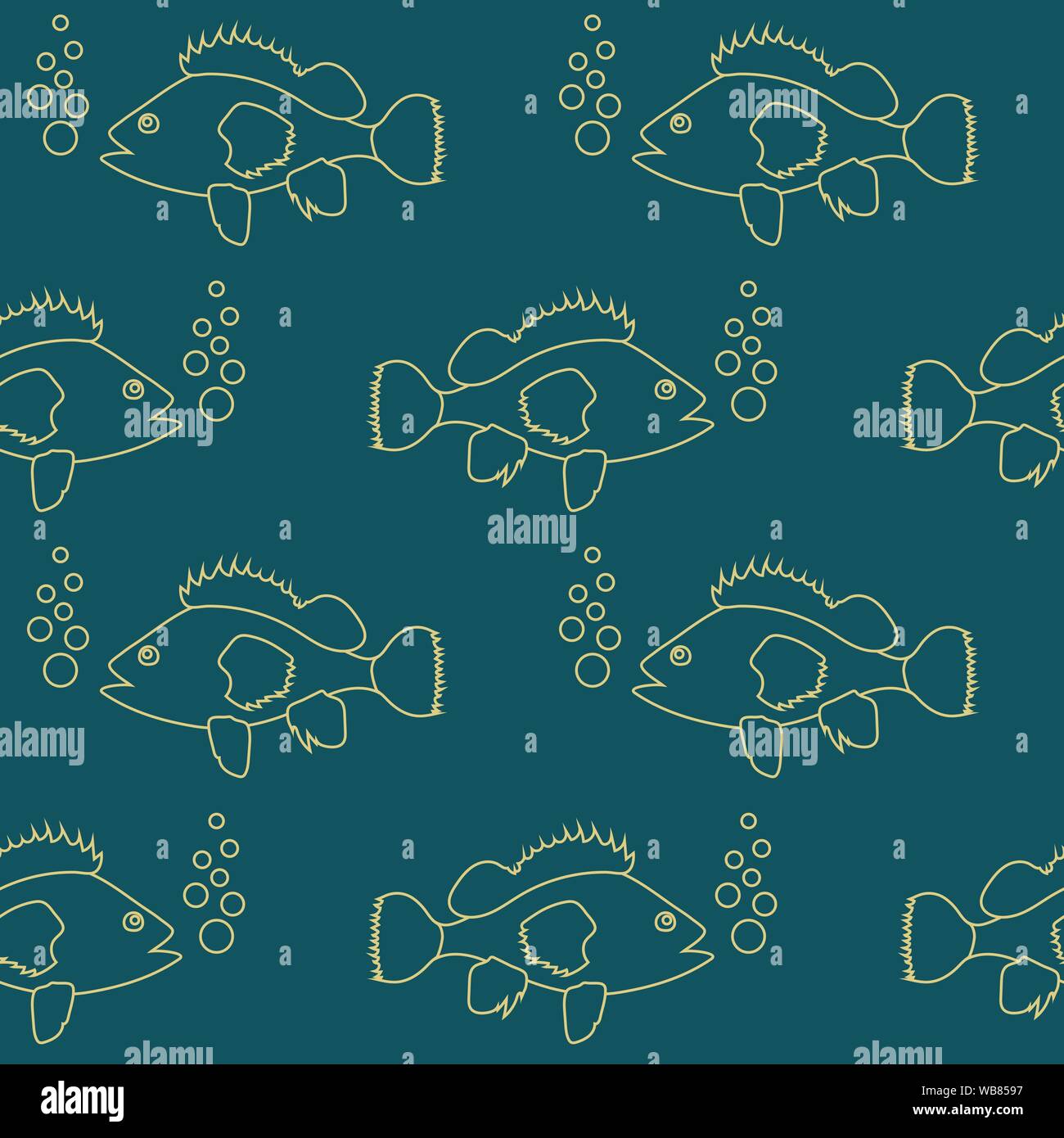 Seamless pattern with fish swimming in the sea. Design for wallpaper, gift paper, pattern fills, web page background, greeting cards. EPS10. Stock Vector