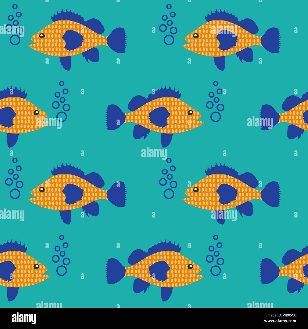 Seamless pattern with fish swimming in the sea. Design for wallpaper, gift paper, pattern fills, web page background, greeting cards. EPS10. Stock Vector