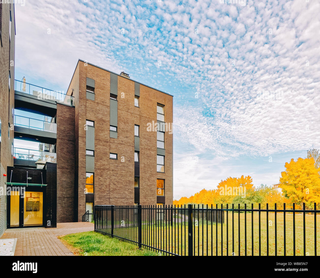 Modern architecture of garage at apartment building. And outdoor ...