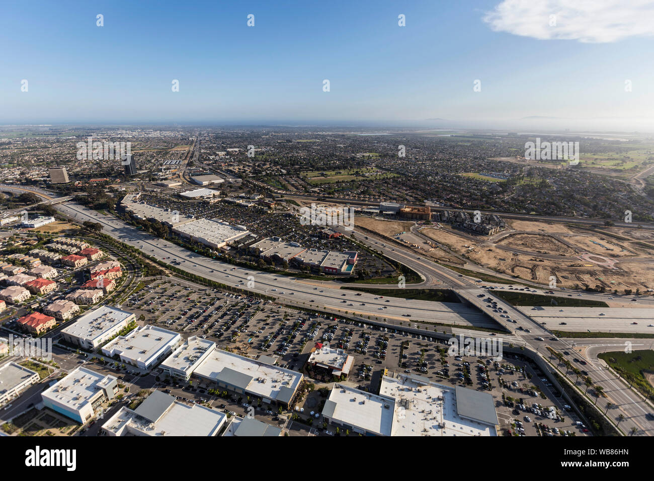 Aerial view of North Oxnard Blvd crossing the Ventura 101 Freeway in Ventura County, California. Stock Photo