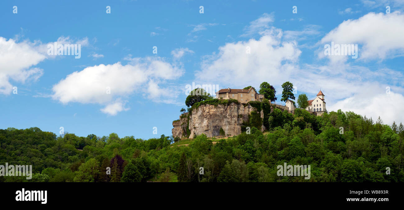 Le Chateu d'Ornans a former fortress and St George's Chapel in the Loue Valley of the Doubs department of Franche-Compte France EU Stock Photo
