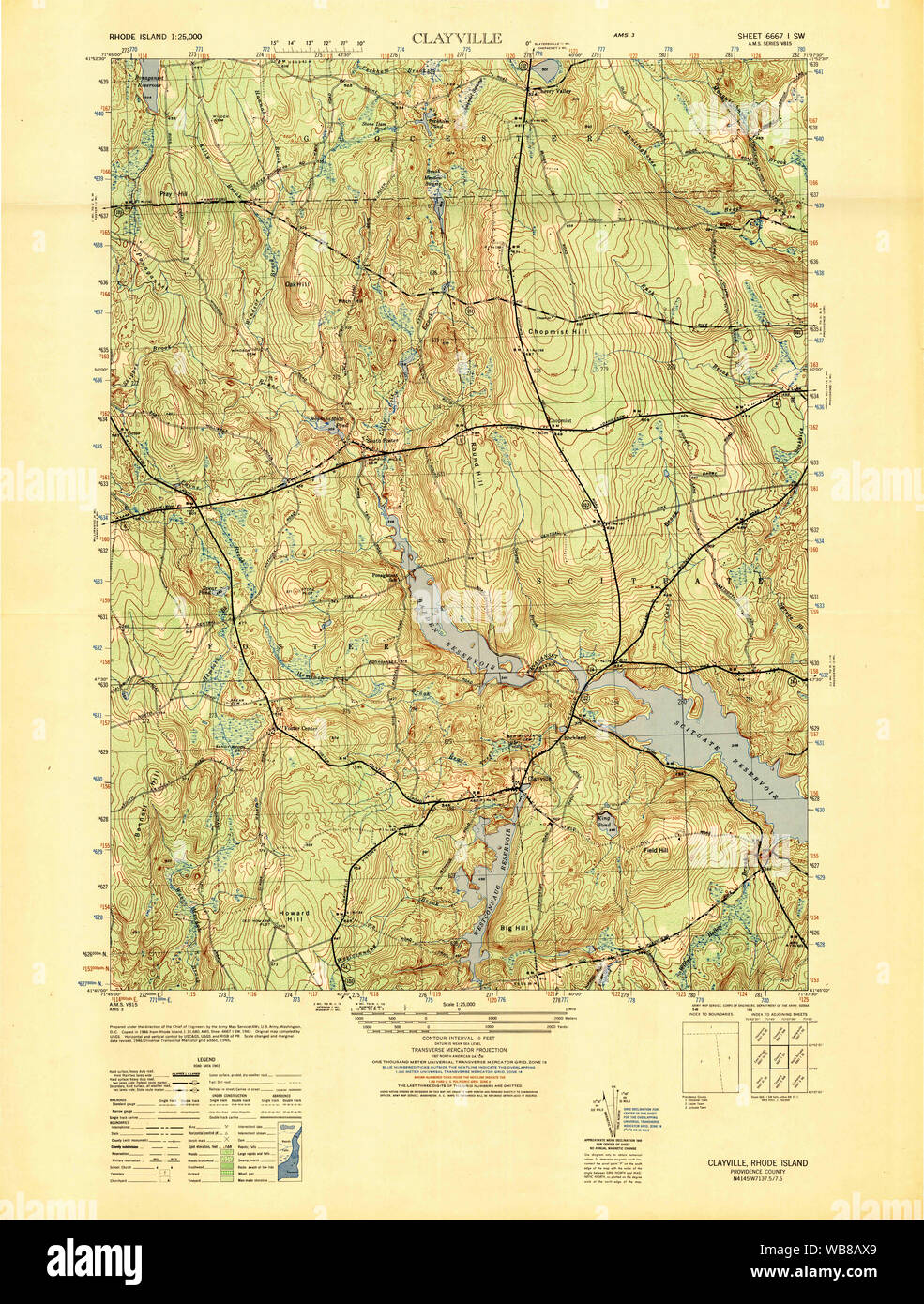 USGS TOPO Map Rhode Island RI Clayville 353381 1948 25000 Restoration Stock Photo