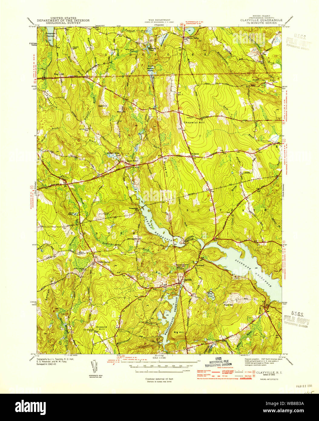 USGS TOPO Map Rhode Island RI Clayville 353403 1943 31680 Restoration Stock Photo