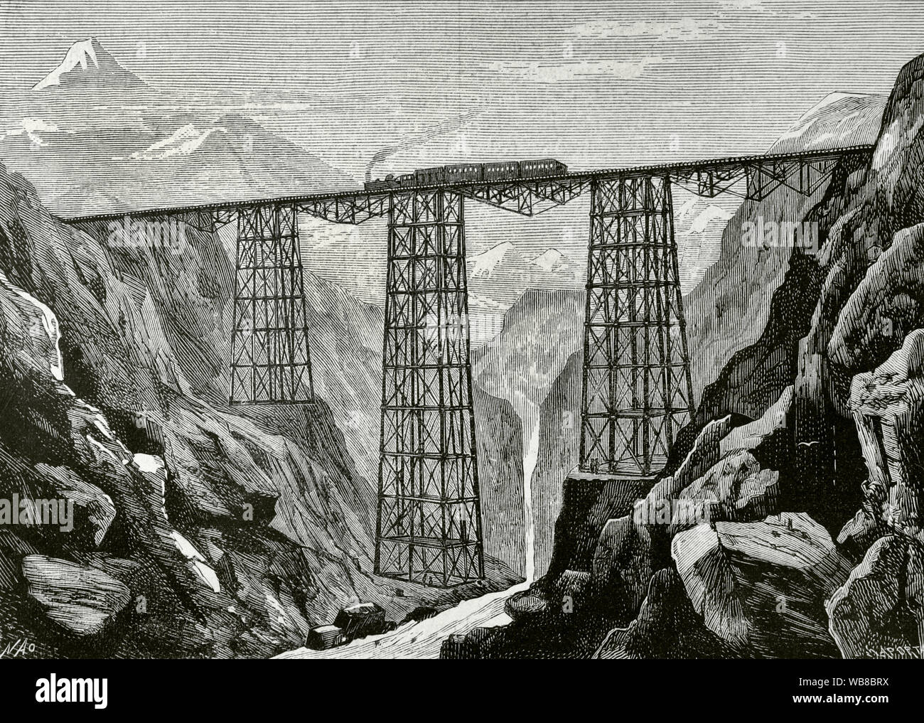South America Peru Trans Andean Railway Running Inland From Callao And Lima Crossing The Andes Watershed At Galera En Route To La Oraya Great Railway Bridge Drawing By Manuel Nao Engraving By Laporta