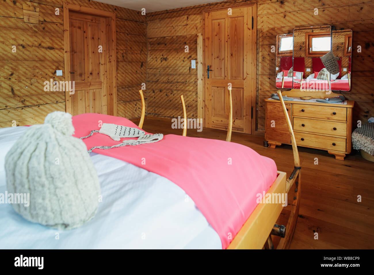 Interior With Bedroom Modern Wood Design Of Pink Bed