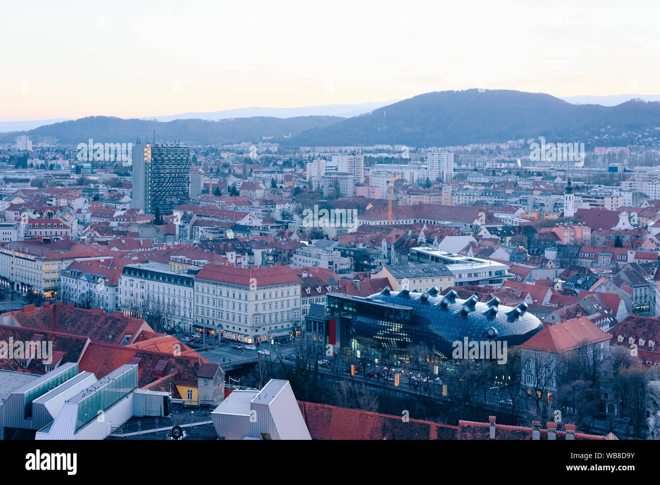 Panoramic view and cityscape with Kunsthaus art museum at Old city of ...