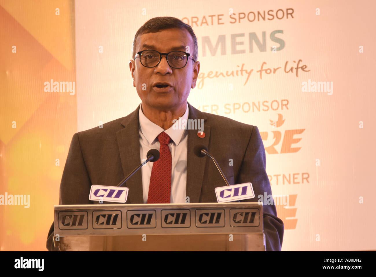 Kolkata, India. 24th Aug, 2019. Address by Mr. C. S. Ghosh, Chairman, CII ER and Founder, Managing Director & CEO, Bandhan Bank Limited. (Photo by Suraranjan Nandi/Pacific Press) Credit: Pacific Press Agency/Alamy Live News Stock Photo
