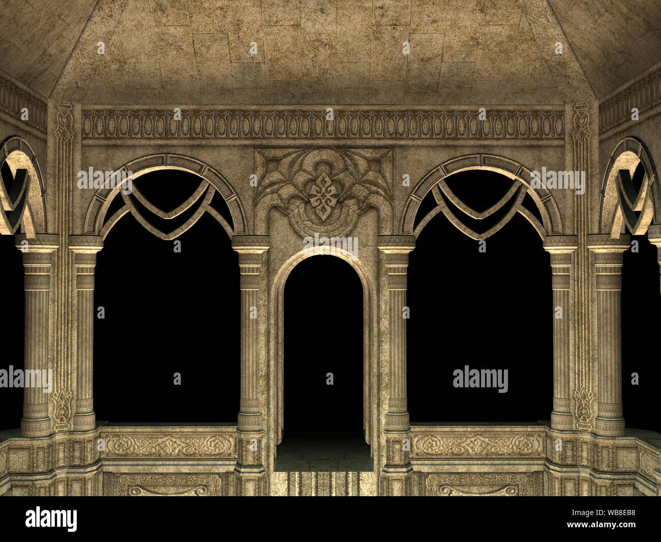 Ancient wall with pillars and arches, 3d rendered illustration Stock