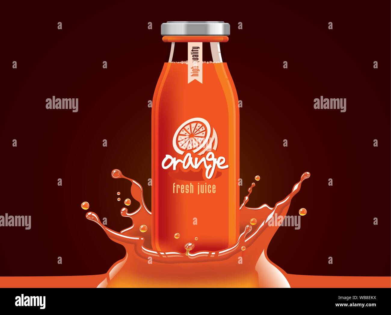 Vector orange juice, fruit glass bottle with drop splash Stock Vector ...