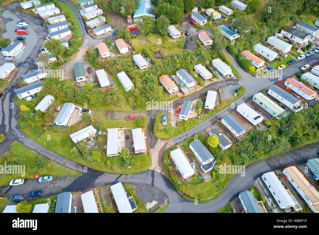 Caravan site park aerial view traveller holiday homes at Cloch site