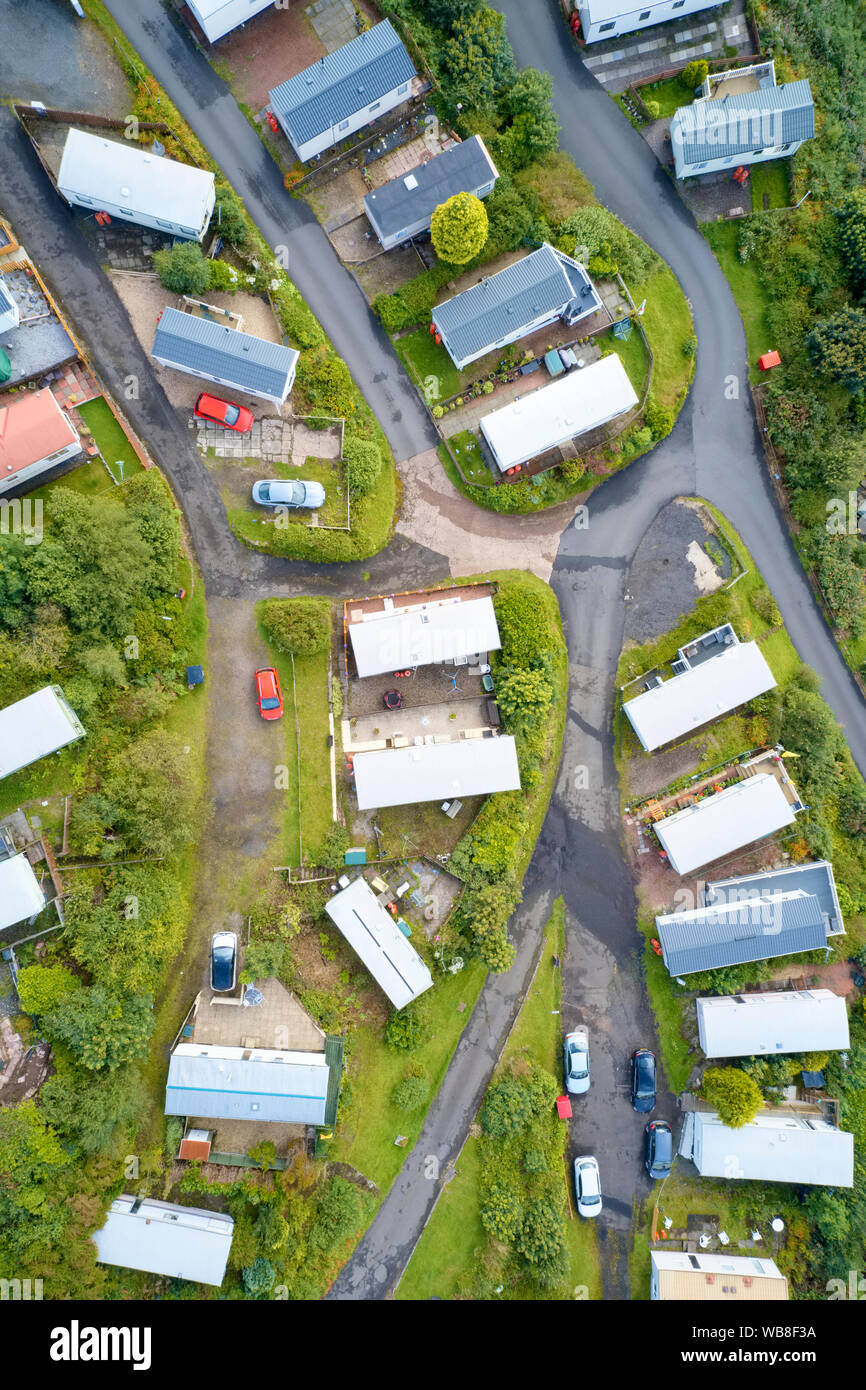 Caravan site park aerial view traveller holiday homes at Cloch site near Wemyss Bay Stock Photo