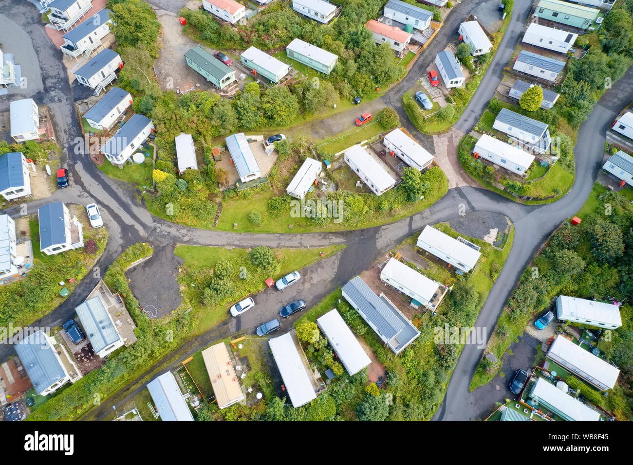 Caravan site park aerial view traveller holiday homes at Cloch site