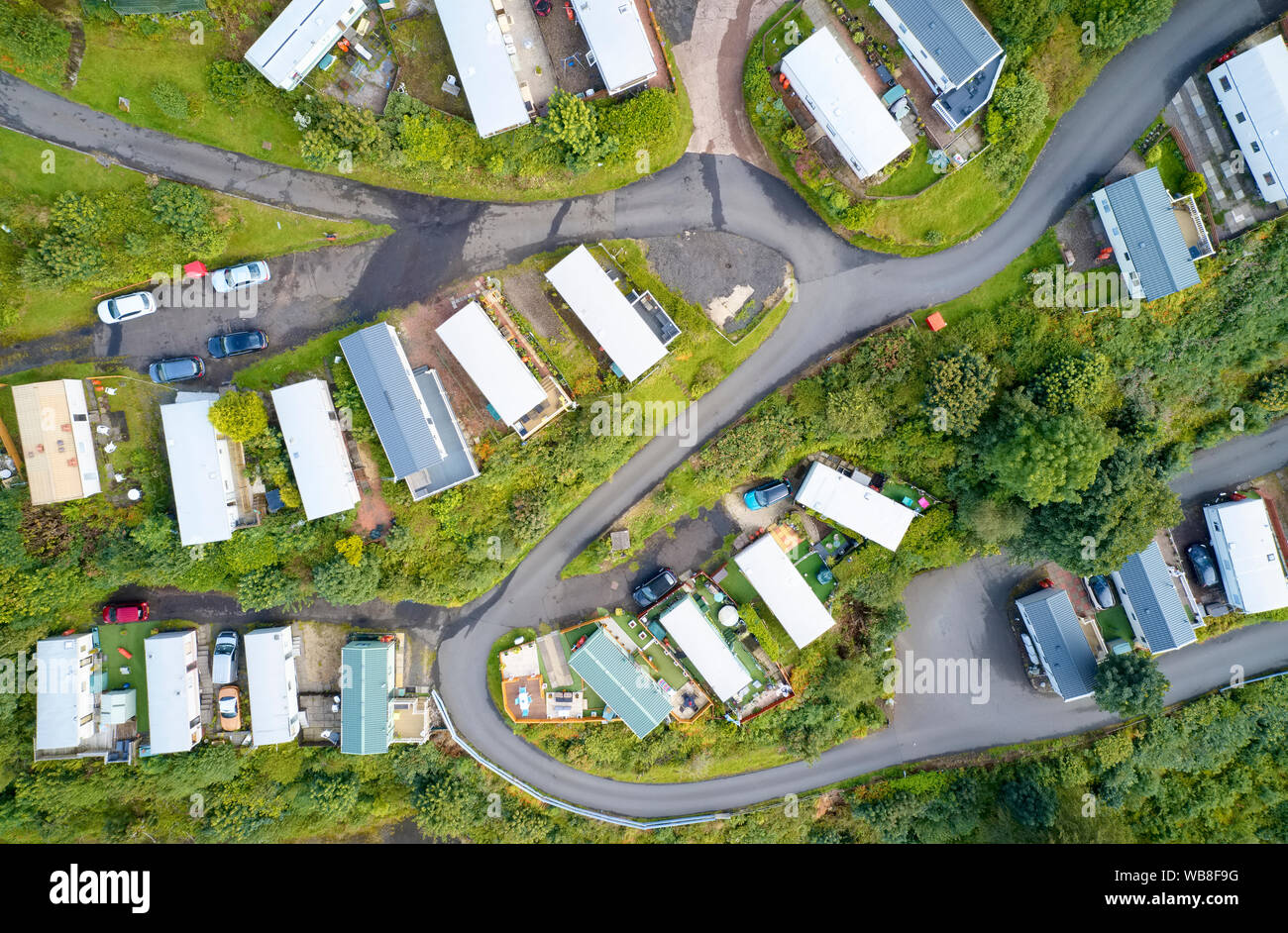 Caravan site park aerial view traveller holiday homes at Cloch site