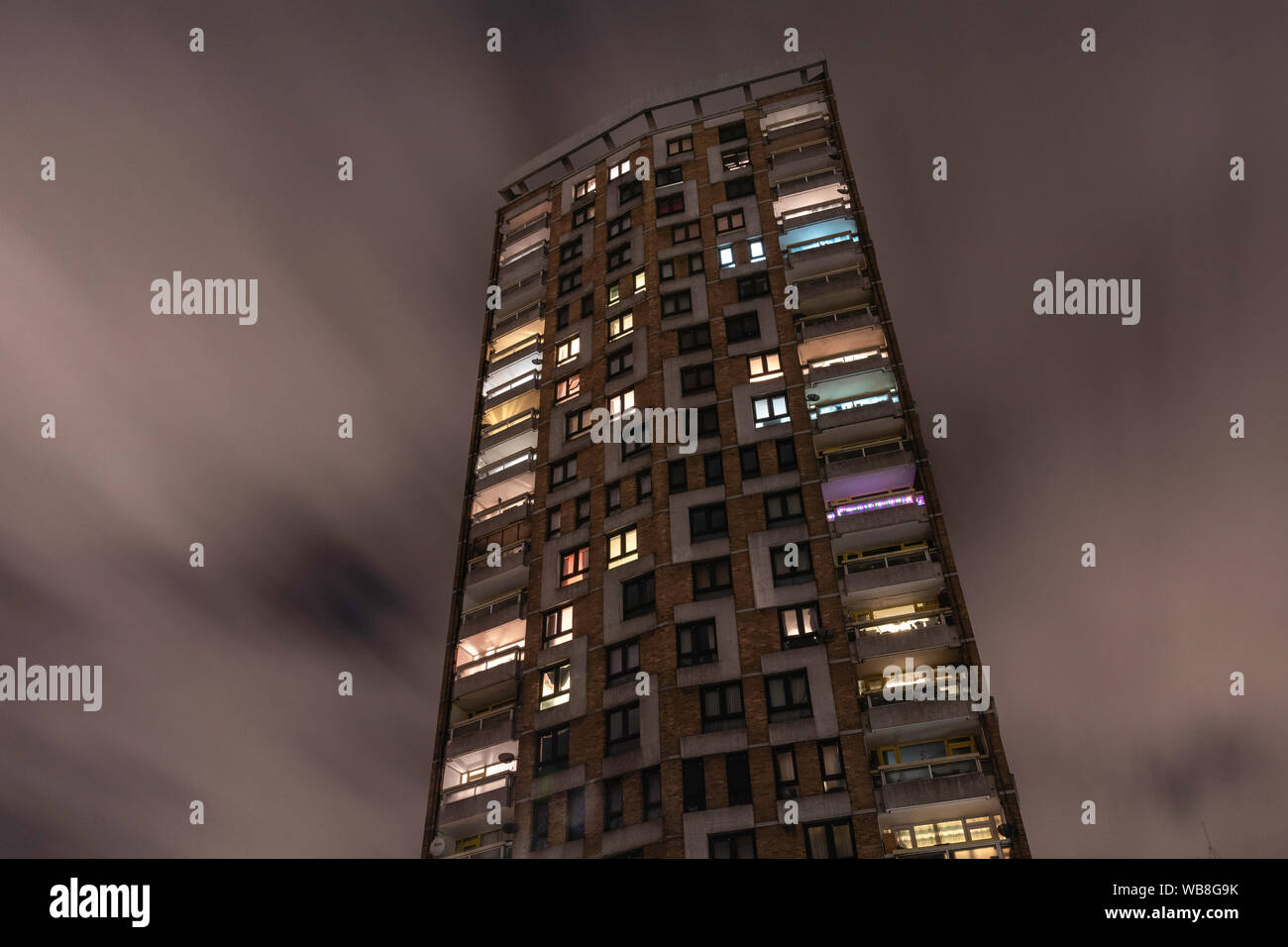 Night skyscraper in London city. Night streets. Stock Photo