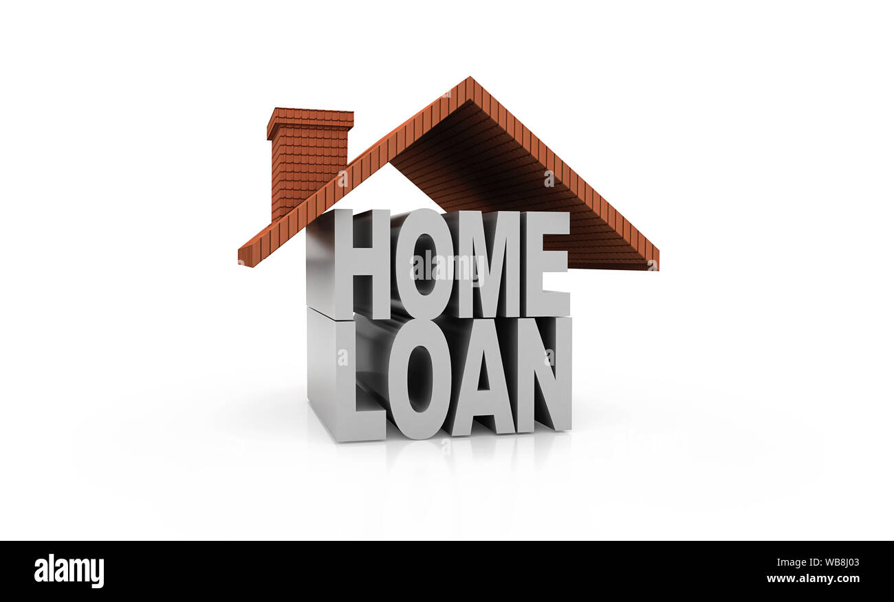 Home loan. Roof on the HOME LOAN letters. High quality sharp 3D