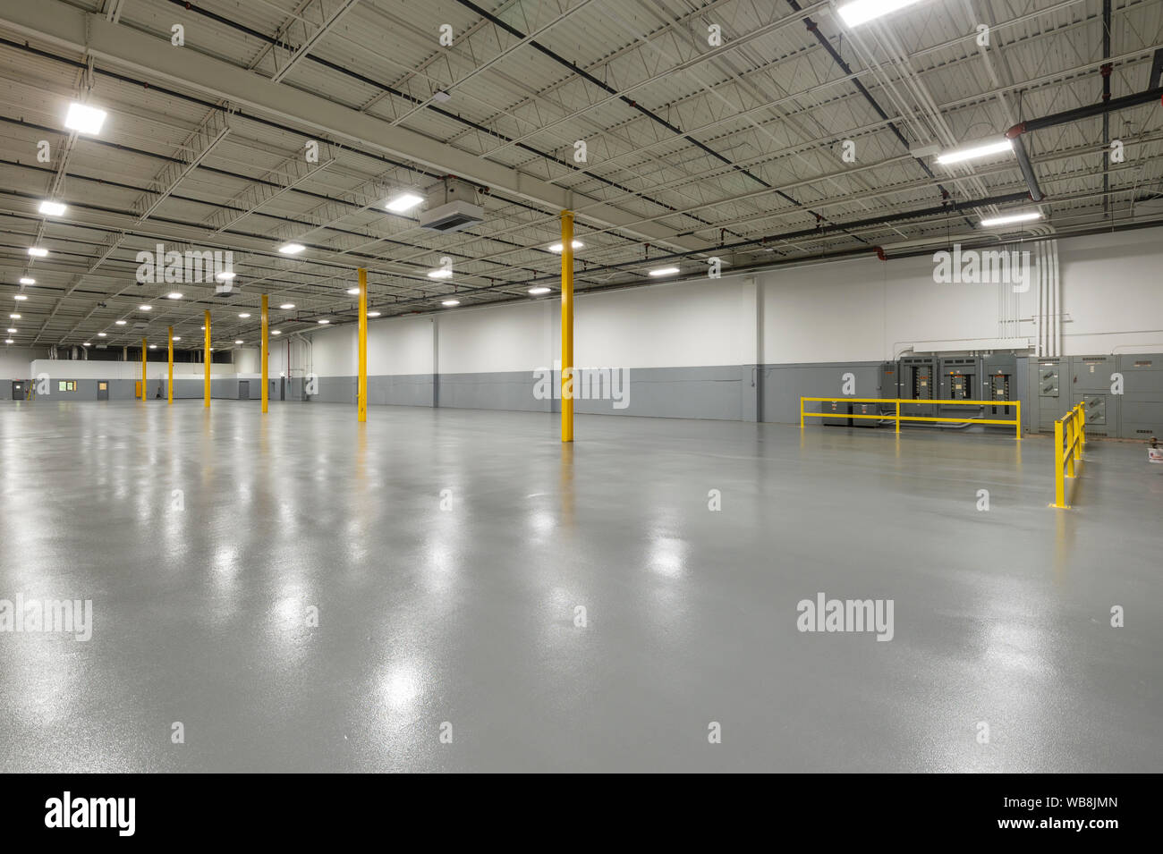 Large Empty Clean Warehouse, USA Stock Photo