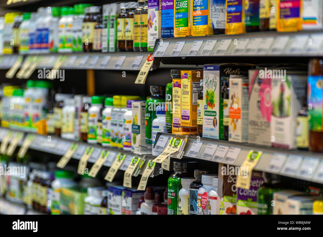 Vitamin Aisle American Grocery Store Stock Photo
