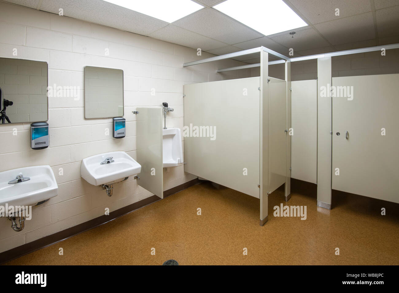 Men's Public Restroom Bathroom, USA Stock Photo