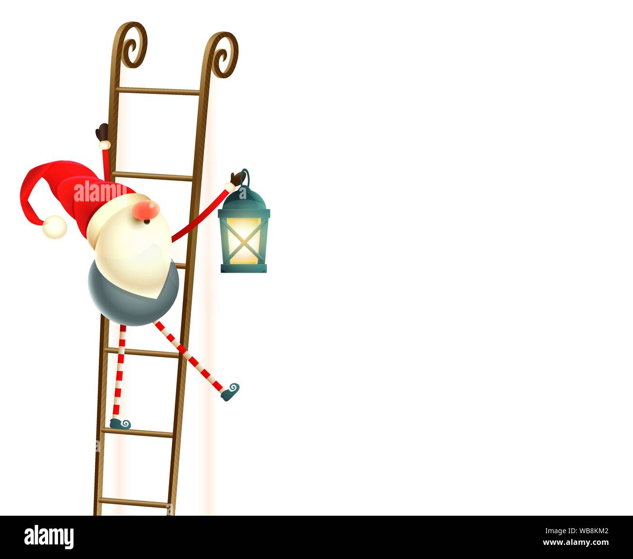 Scandinavian gnome on ladders with lantern - isolated on white background Stock Vector