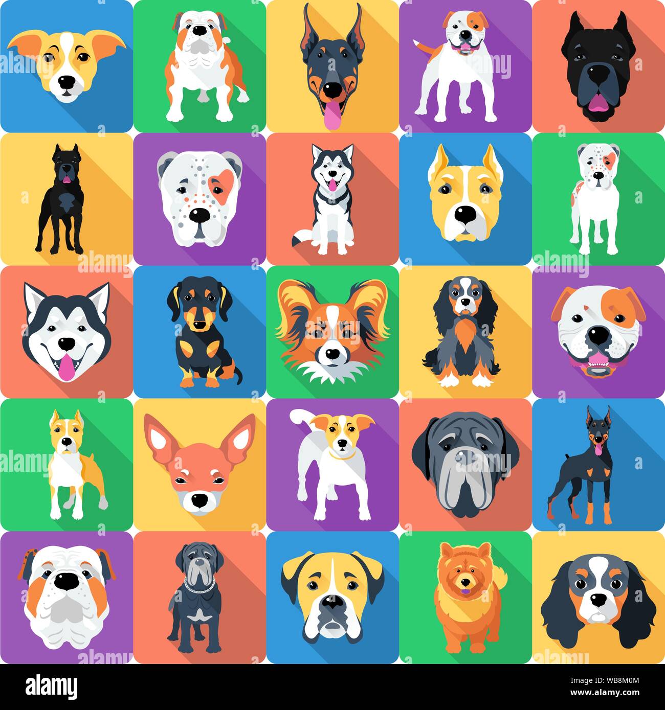 Seamless pattern with dogs flat design Stock Vector