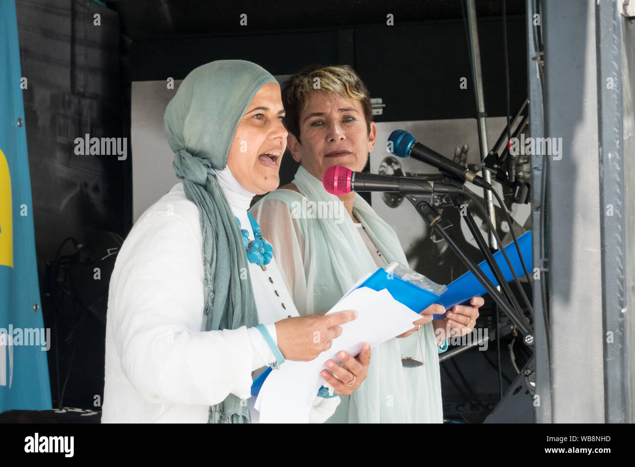 Jerusalem, Israel. 25th August, 2019. Women Wage Peace kick start their 4 day 'Journey of Hope' with an event at the Wohl Rose Garden opposite the Knesset ahead of the second round of 2019 national elections scheduled for 19th September, 2019. Assembling from all over the country, both Jewish and Arab women, they voice their demand from government for a political agreement with the country's adversaries and urge everyone to vote without concessions on equality, security and peace. Credit: Nir Alon/Alamy Live News. Stock Photo