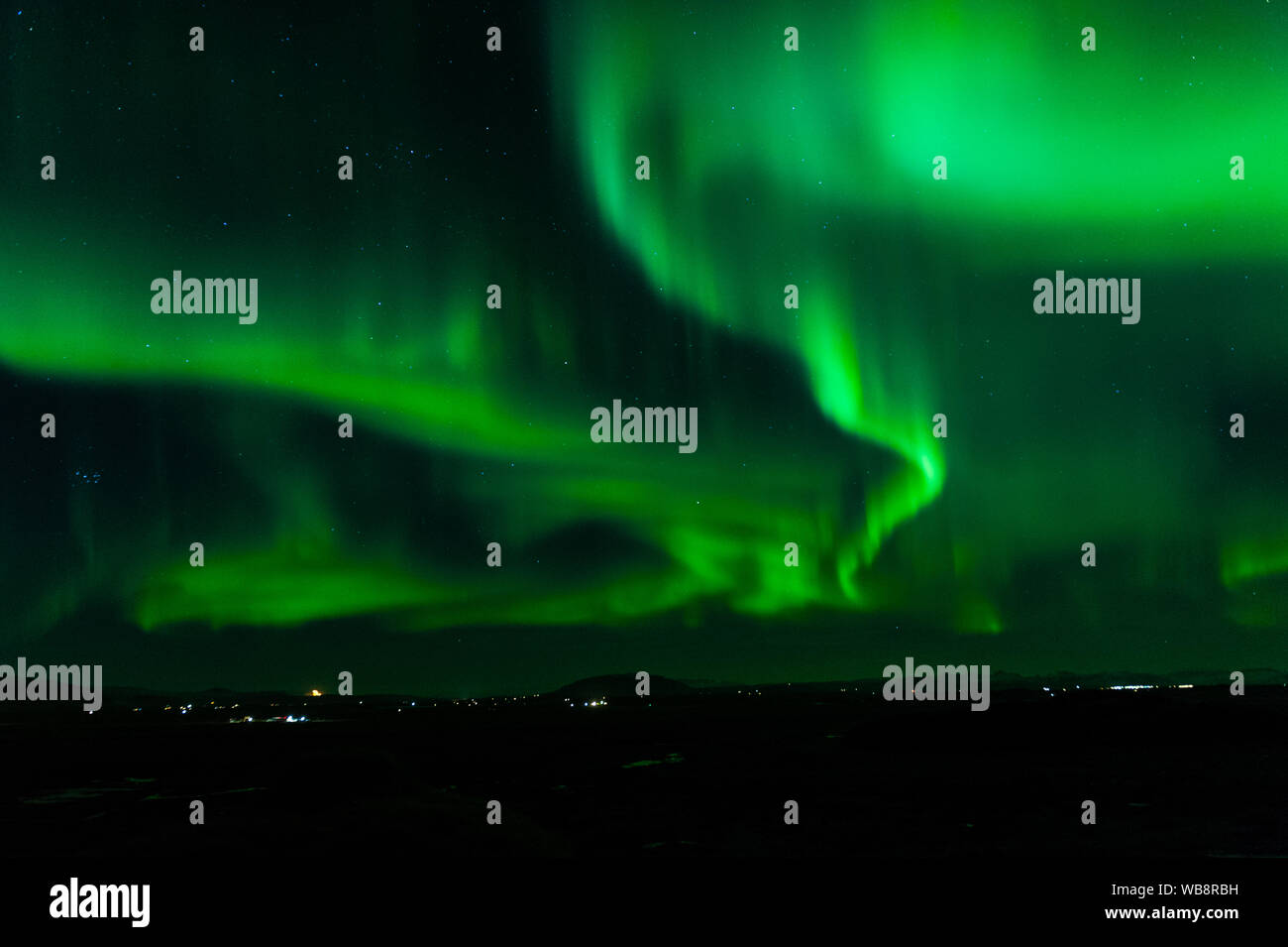 Strong activity of northern lights in Iceland with characteristic vivid  green glow and strange movement delivering an abstract pattern, april 2018  Stock Photo - Alamy