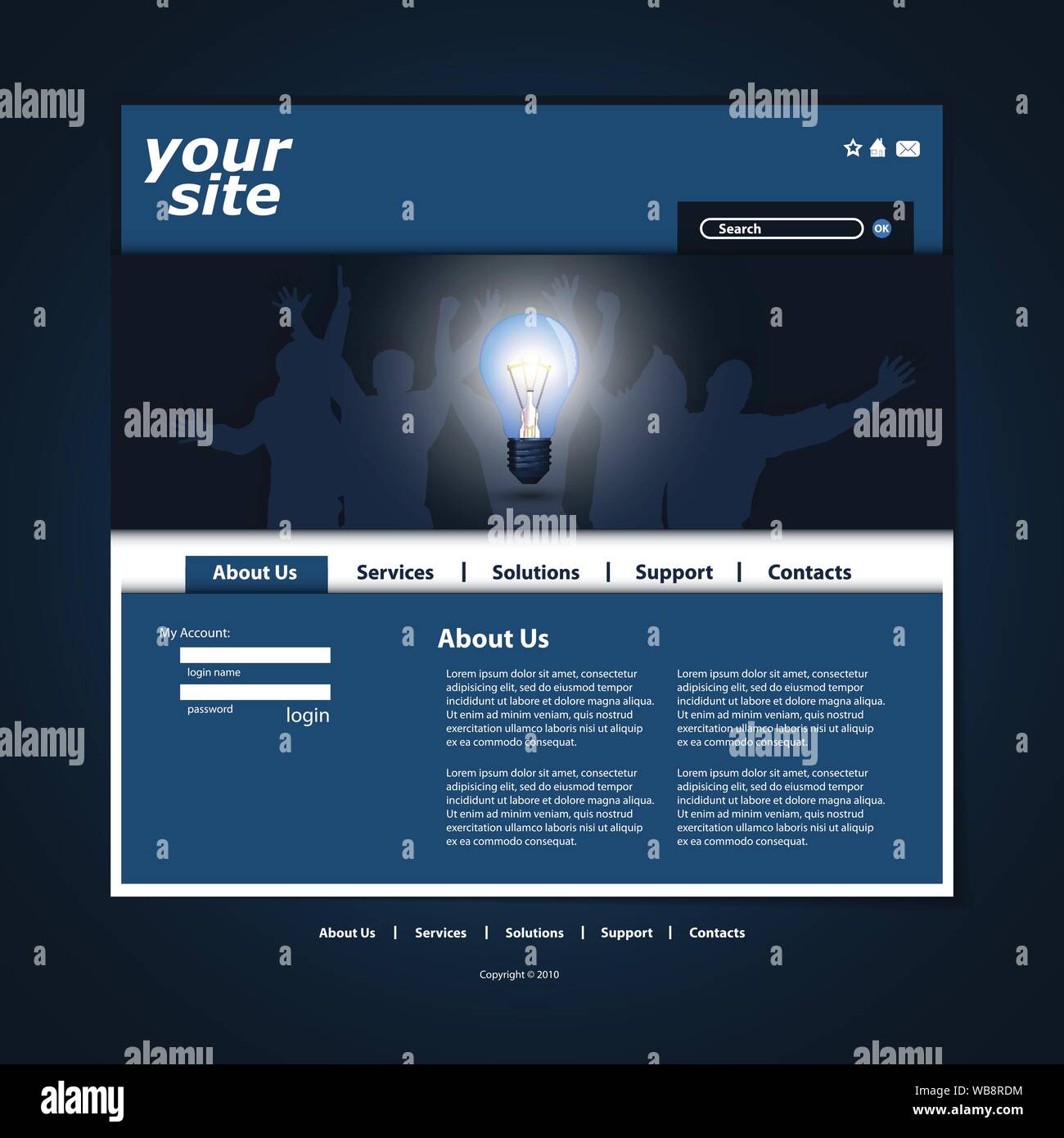 Blue Abstract Website Template Design with Light Bulb - Illustration in ...