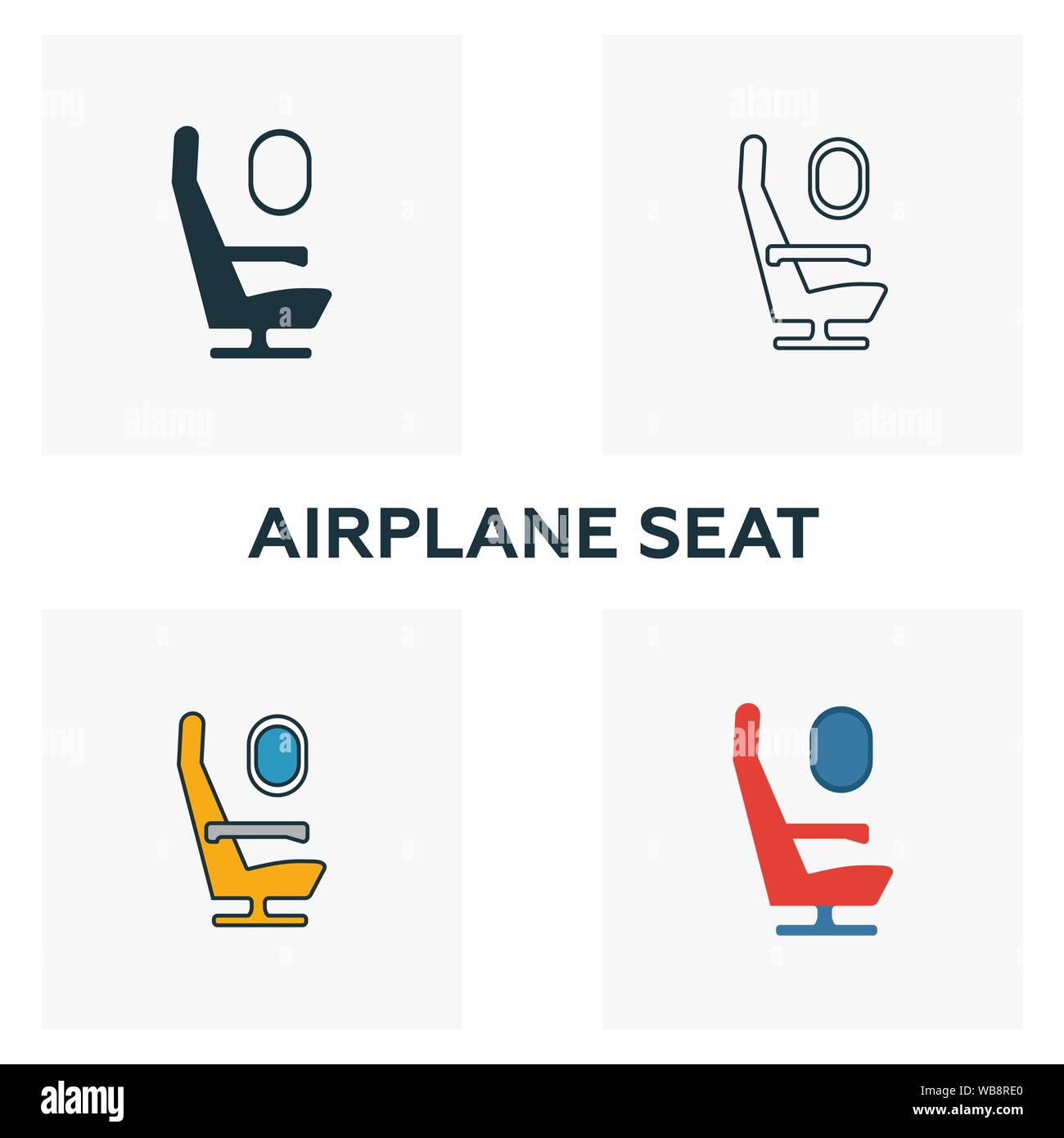 Airplane Seat icon set. Four elements in diferent styles from airport icons collection. Creative airplane seat icons filled, outline, colored and flat Stock Vector