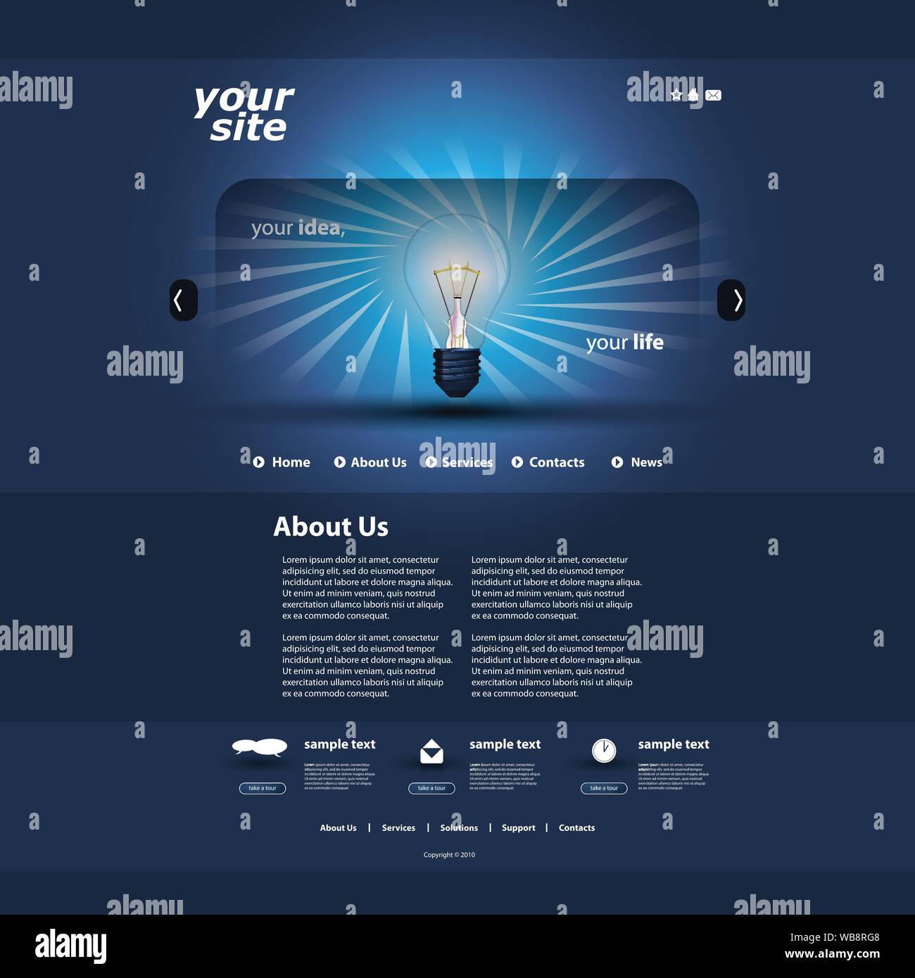 Blue Abstract Website Template Design with Light Bulb - Illustration in ...