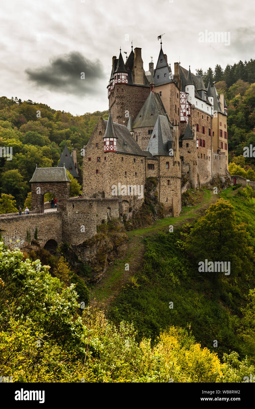 Beautiful autumn impression of famous Eltz Castle with its impressive medival buildings Stock Photo