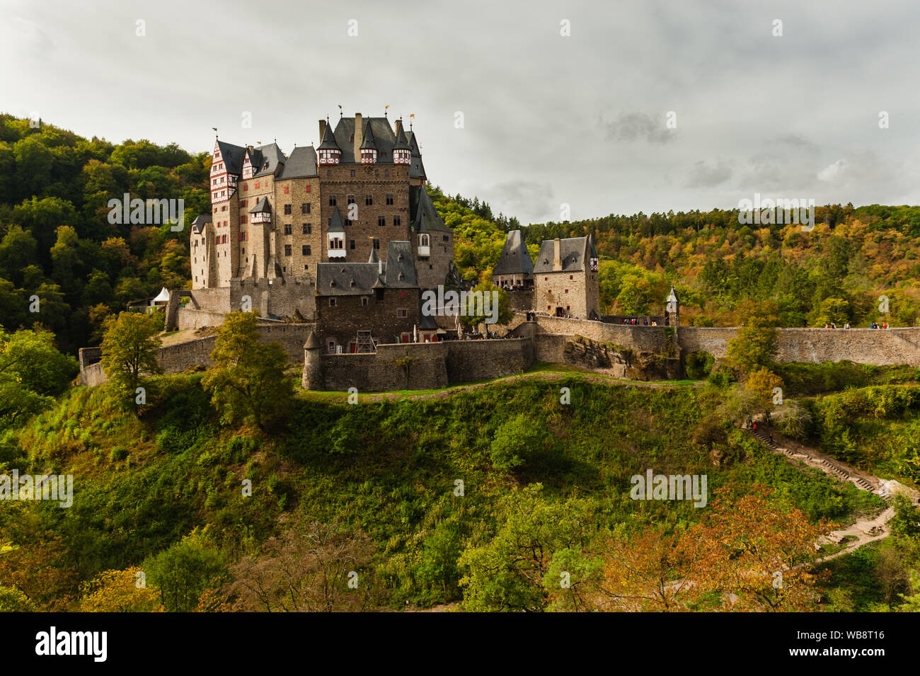 Beautiful autumn impression of famous Eltz Castle with its impressive medival buildings Stock Photo