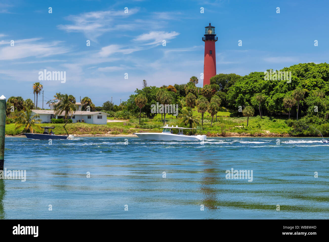 Jupiter lighthouse at sunny summer day in West Palm Beach County, Florida Stock Photo