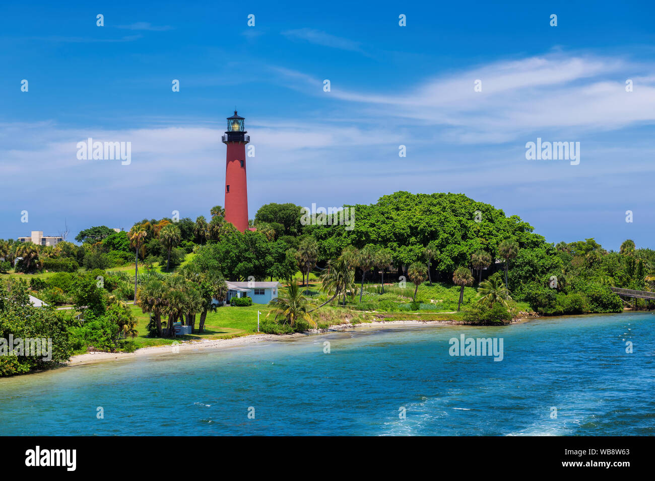 Jupiter lighthouse at sunny summer day in West Palm Beach County, Florida Stock Photo