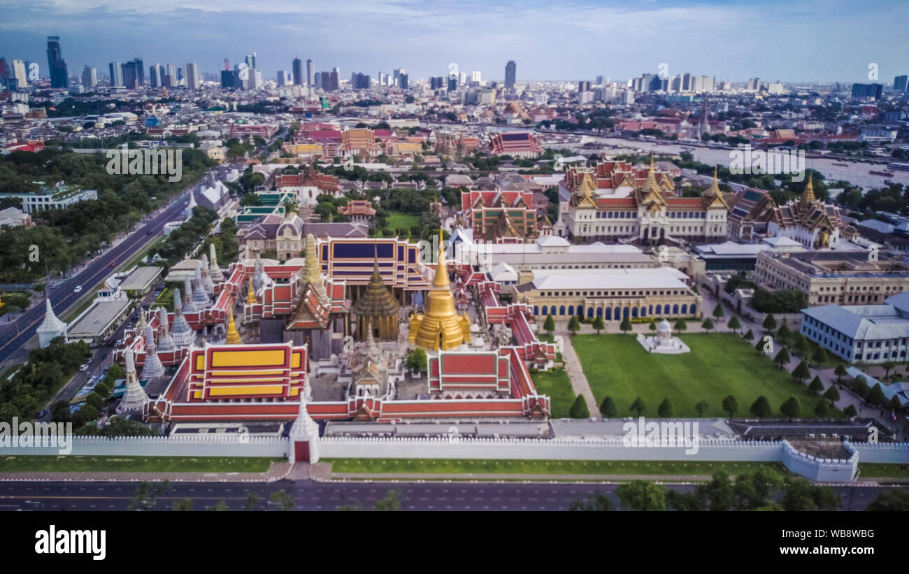Temples from above, Grand Palace, Wat Pho, Wat Arun, in Bangkok in thailand Stock Photo