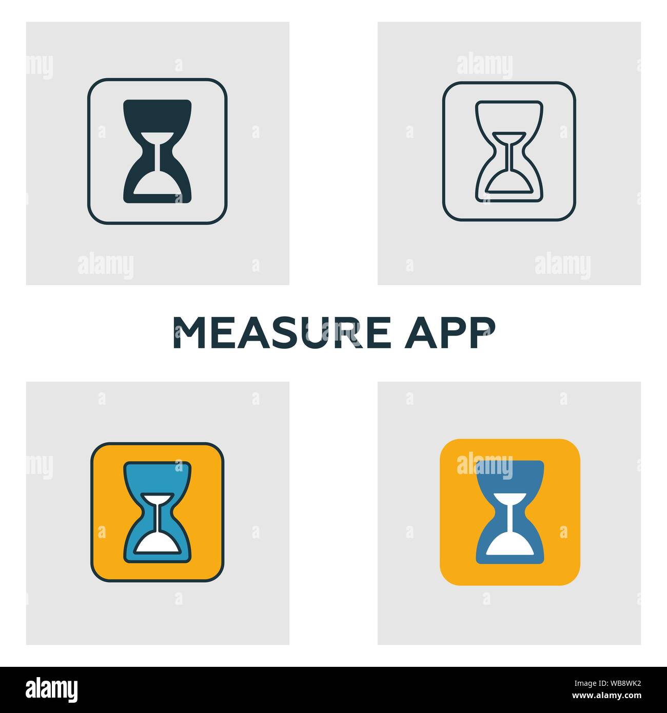 Measure App icon set. Four elements in diferent styles from visual device icons collection. Creative measure app icons filled, outline, colored and Stock Vector