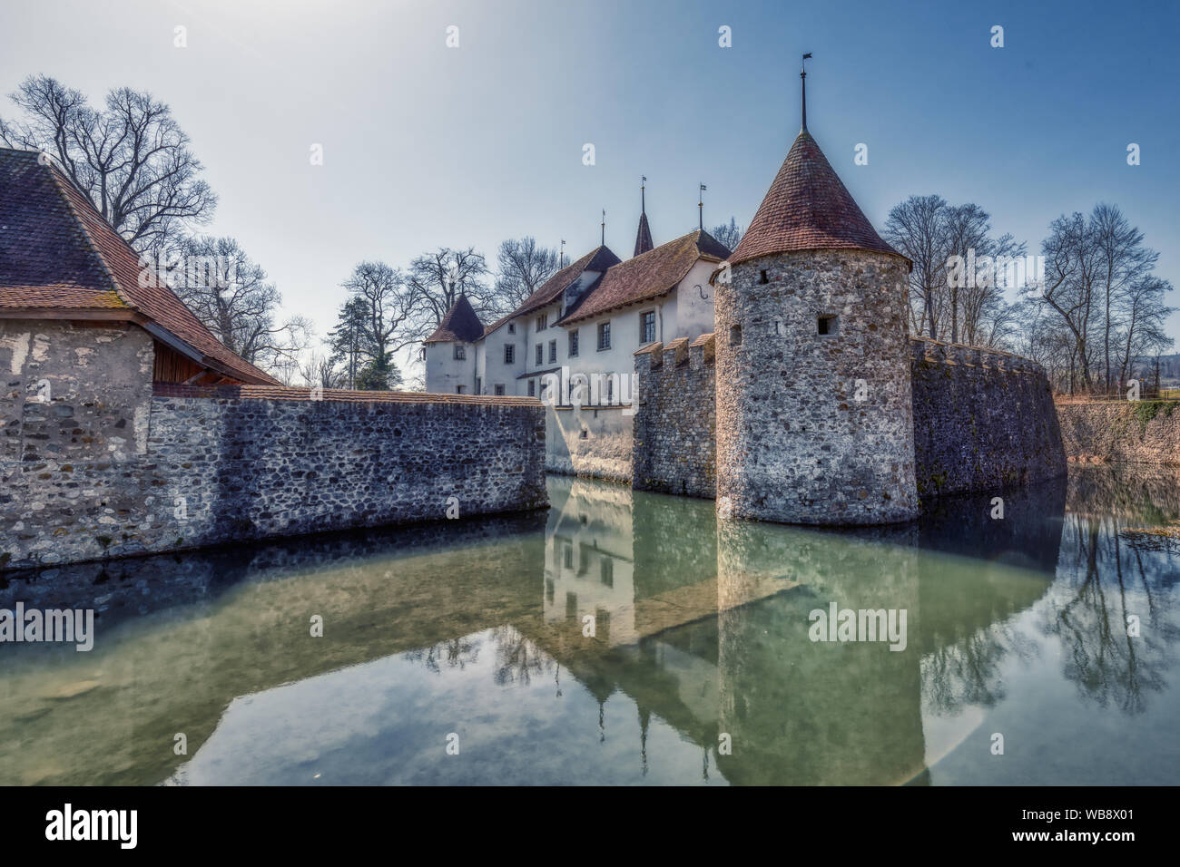 HDR shot of famous castle in hallwyl in switzerland, aargau Stock Photo