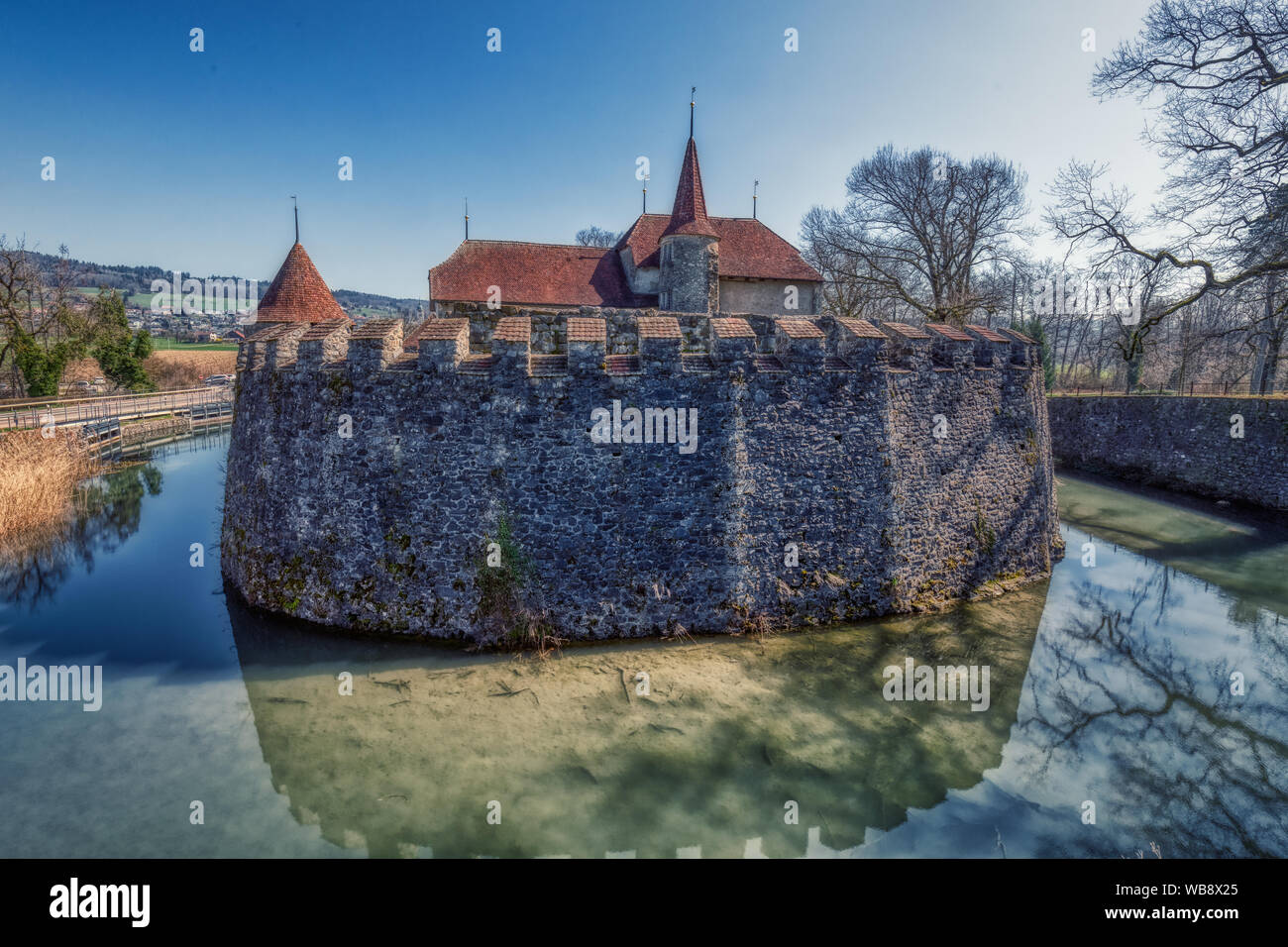 HDR shot of famous castle in hallwyl in switzerland, aargau Stock Photo