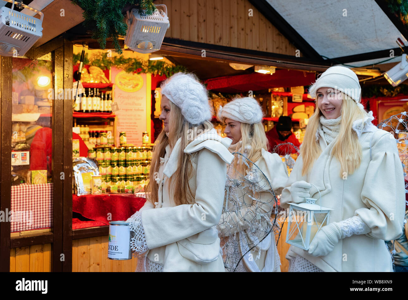Berlin, Germany December 9, 2017 Young girls wearing white costumes