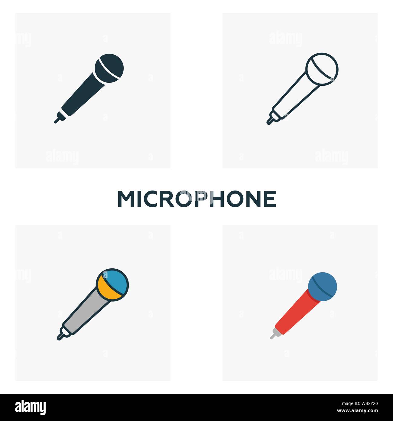 Microphone icon set. Four elements in diferent styles from audio