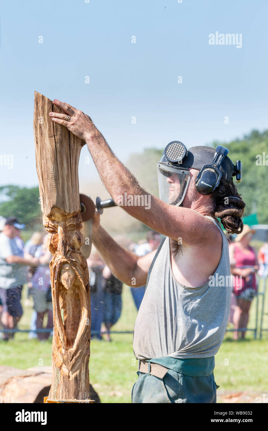 Tabley, Cheshire, UK. 25th Aug, 2019.  The 15th English Open Chainsaw Competition at the Cheshire County Showground, England - 30 minute challenge Credit: John Hopkins/Alamy Live News Stock Photo
