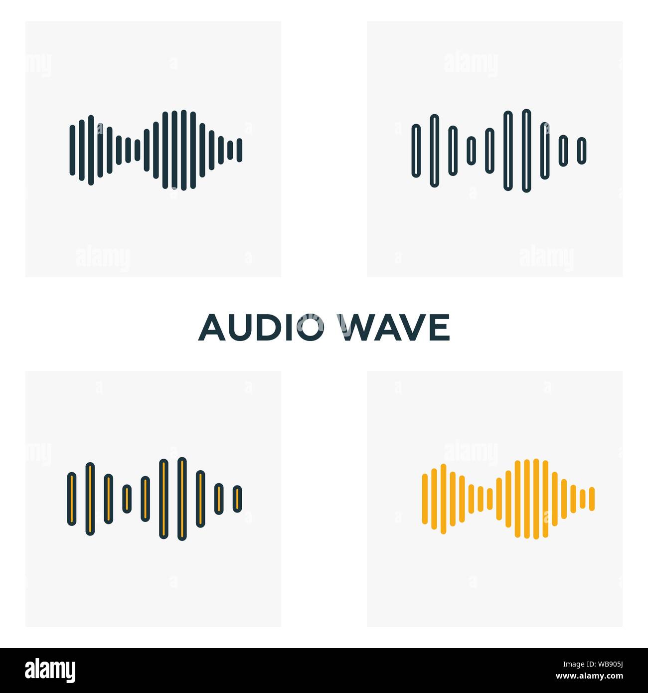 Audio Wave icon set. Four elements in diferent styles from audio buttons icons collection. Creative audio wave icons filled, outline, colored and flat Stock Vector