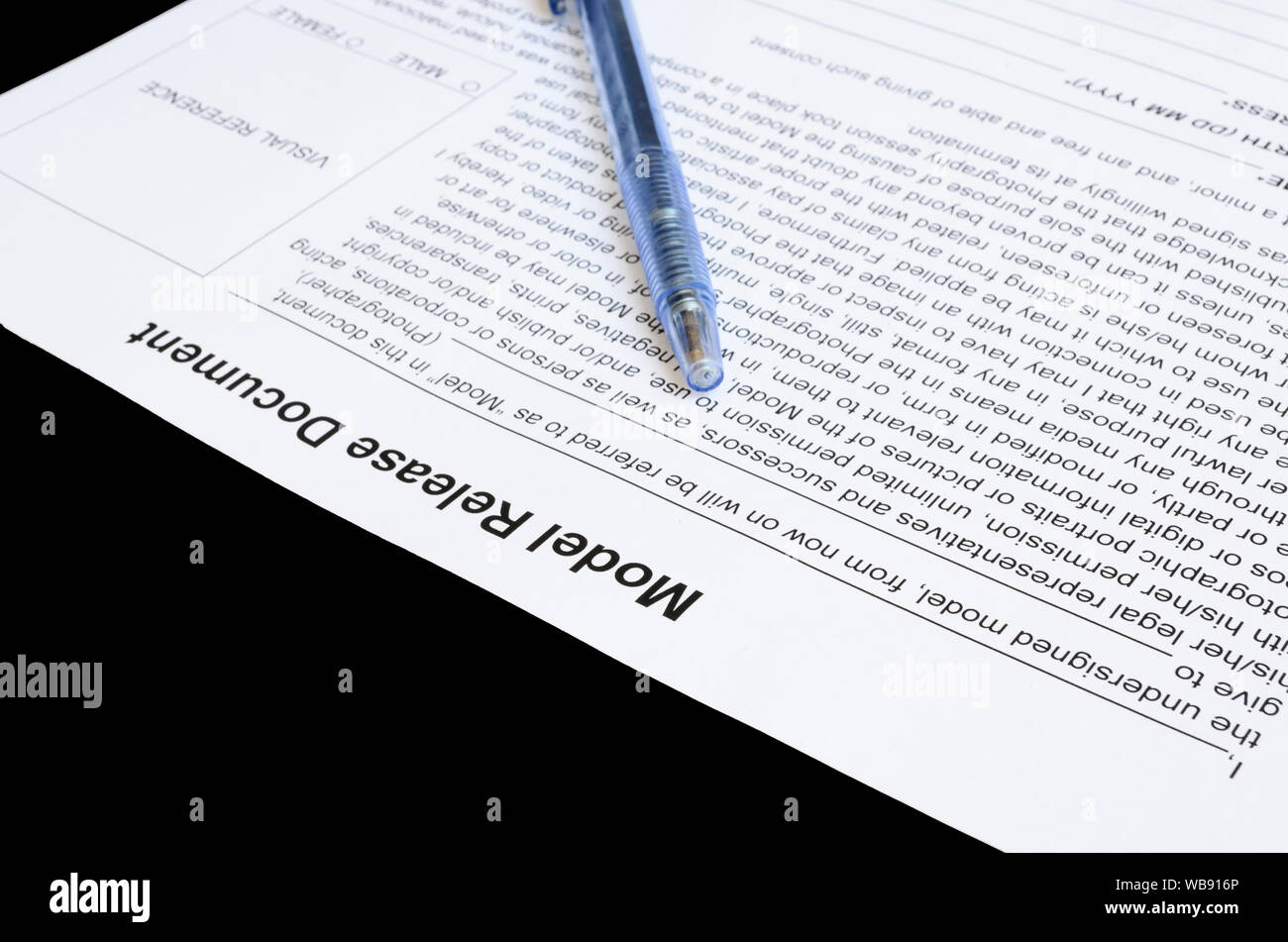 Closeup of model release document and a pen Stock Photo