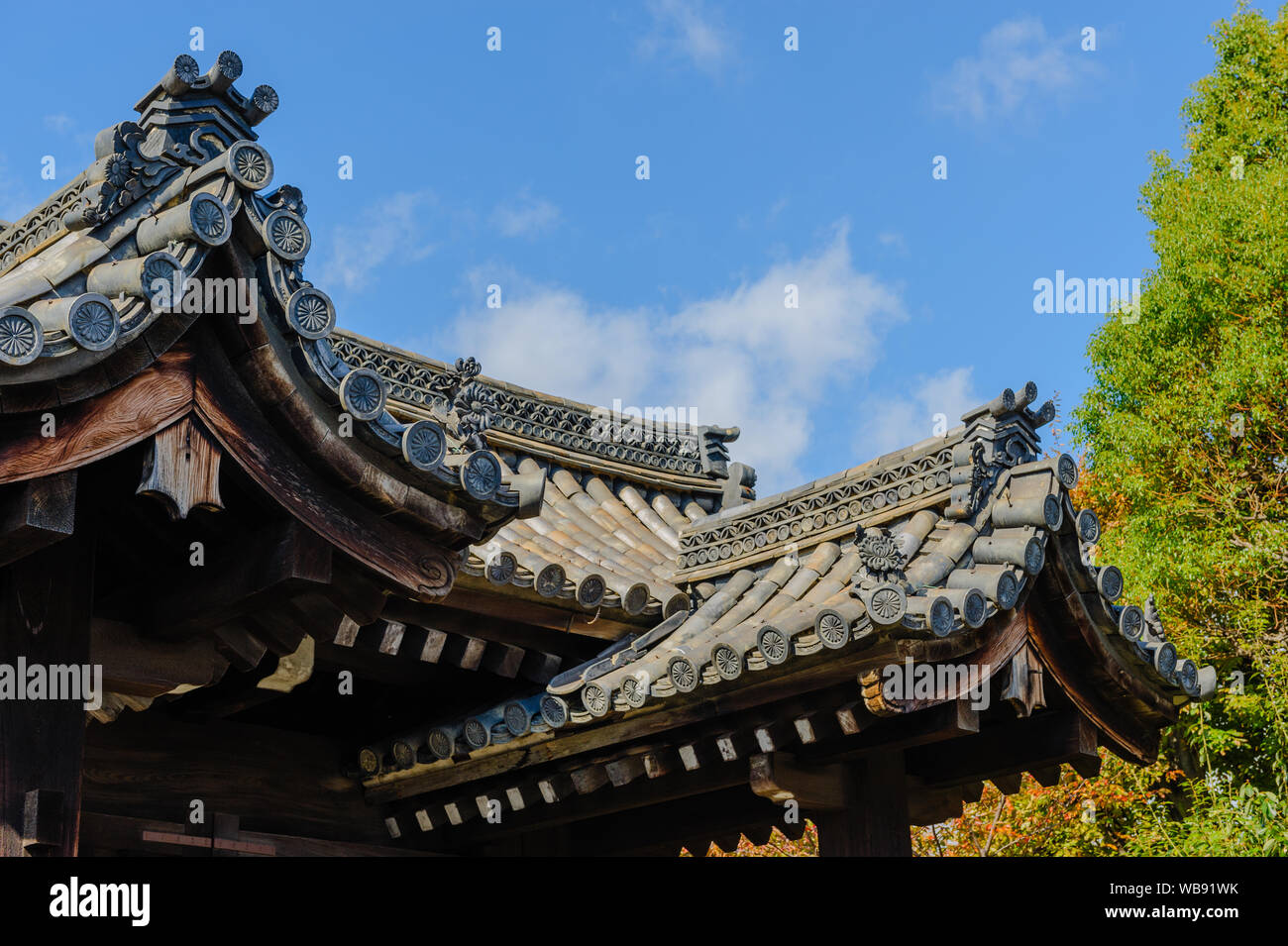 Main Hall of iconic Sanjusangen-do temple in the heart of Kyoto reveals details in traditional japanese architecture, Japan November 2018 Stock Photo